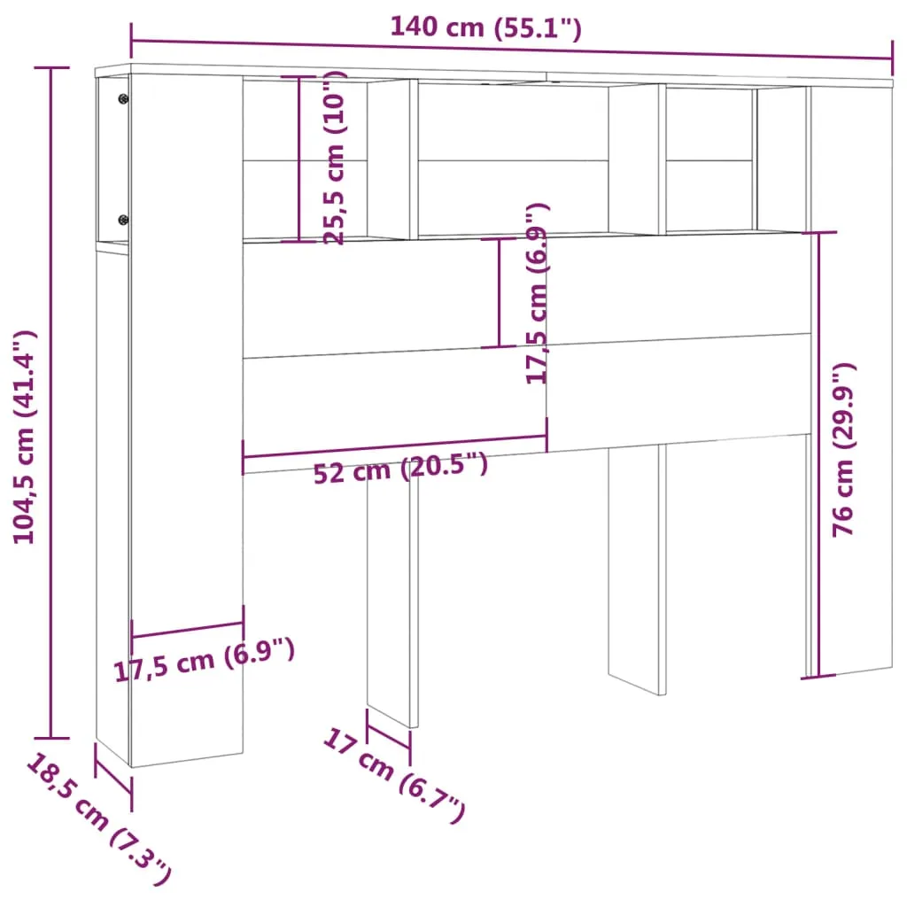Kopfteil-Regal 140 x 18,5 x 104,5 cm Schwarz Holzwerkstoff