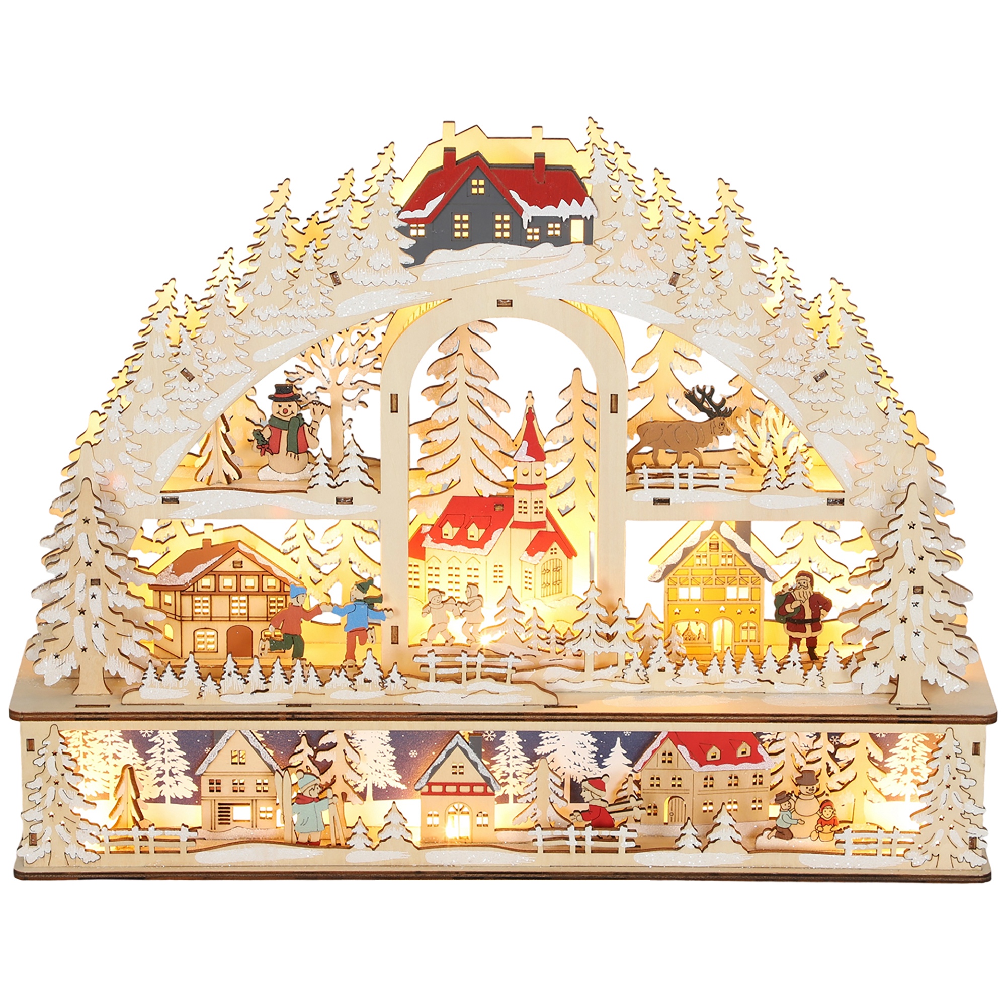 Weihnachtsdorf LED Weihnachtsstadt Naturholz 45x10x35 cm