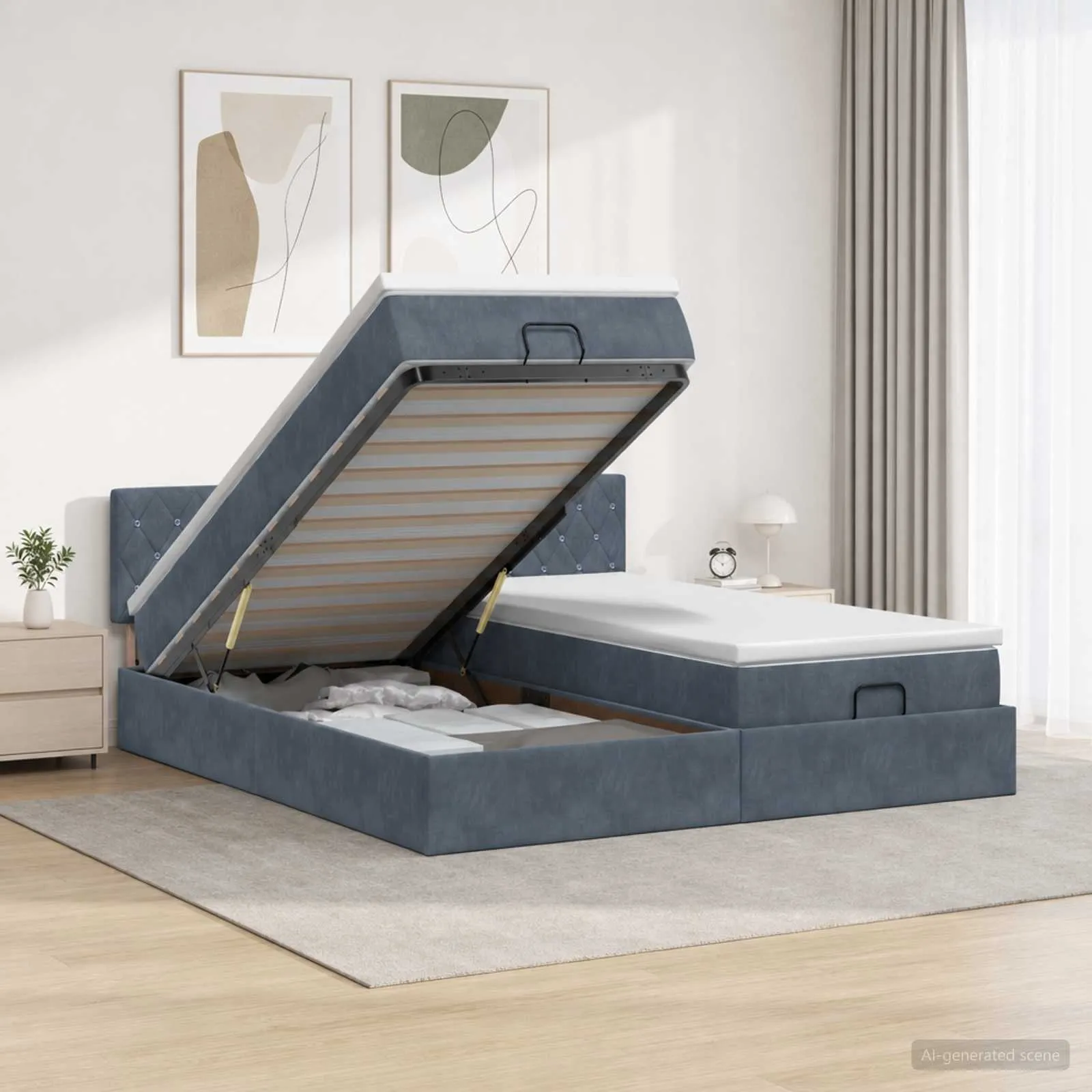 Ottoman Bett mit Matratze 203 x 200 x 88 cm Dunkelgrau