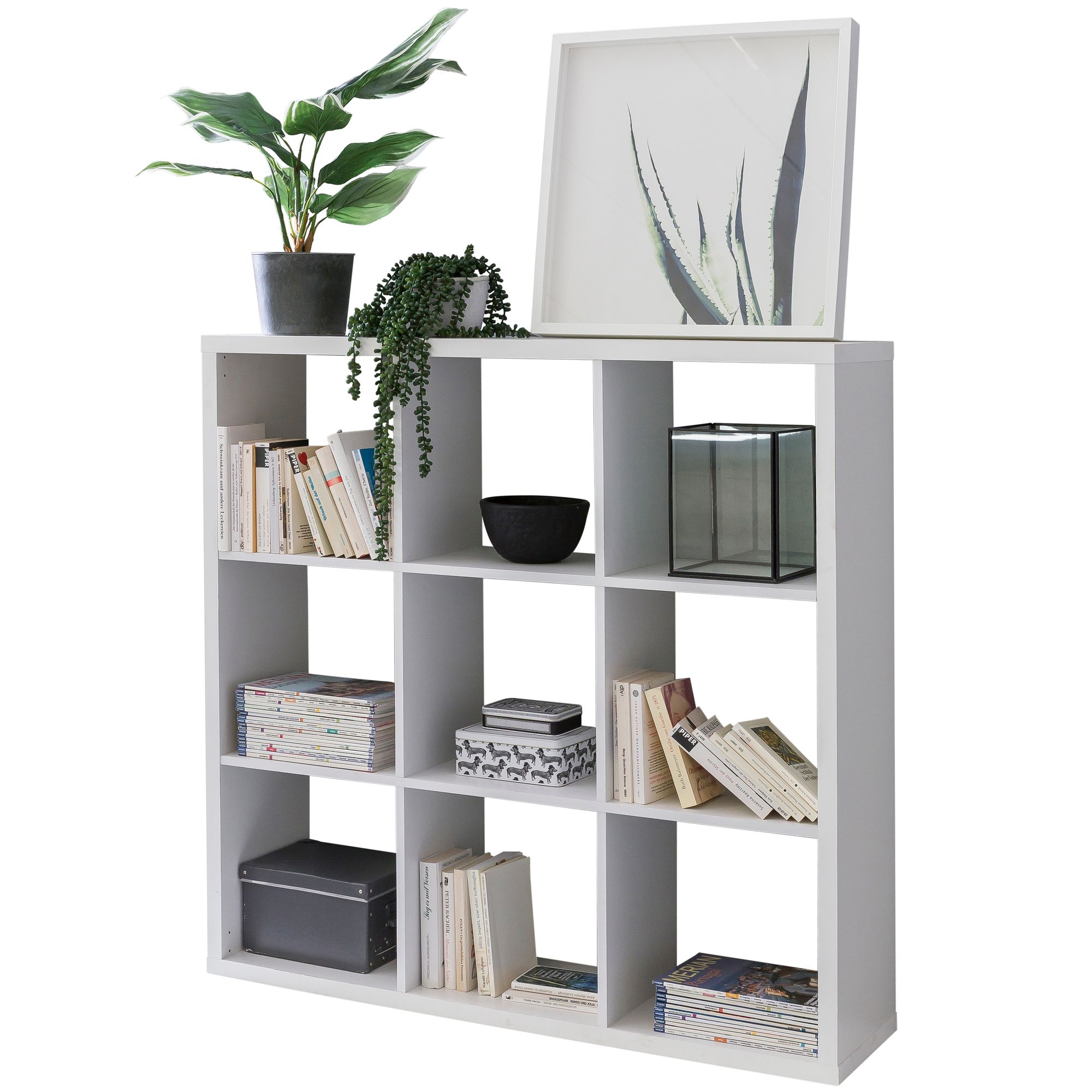 WOHNLING Würfelregal EDDIE Bücherregal mit 9 Fächern Weiß Standregal Regal