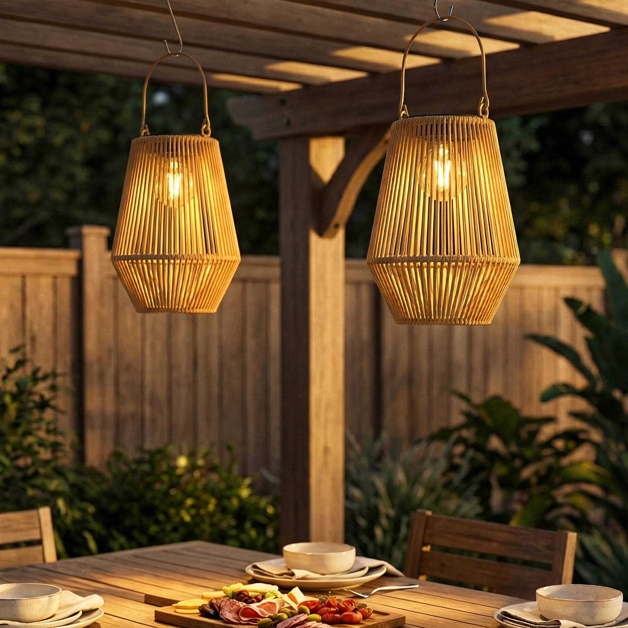 Solar Hängelampen Set Rattan Optik IP44 wasserdicht, Braun