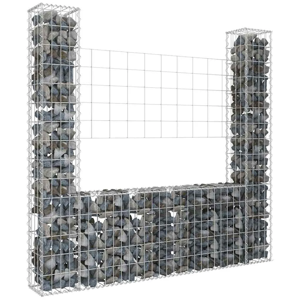 Gabione Steinkorb 140x20x150 cm Silber aus Eisen mit 2 Pfosten