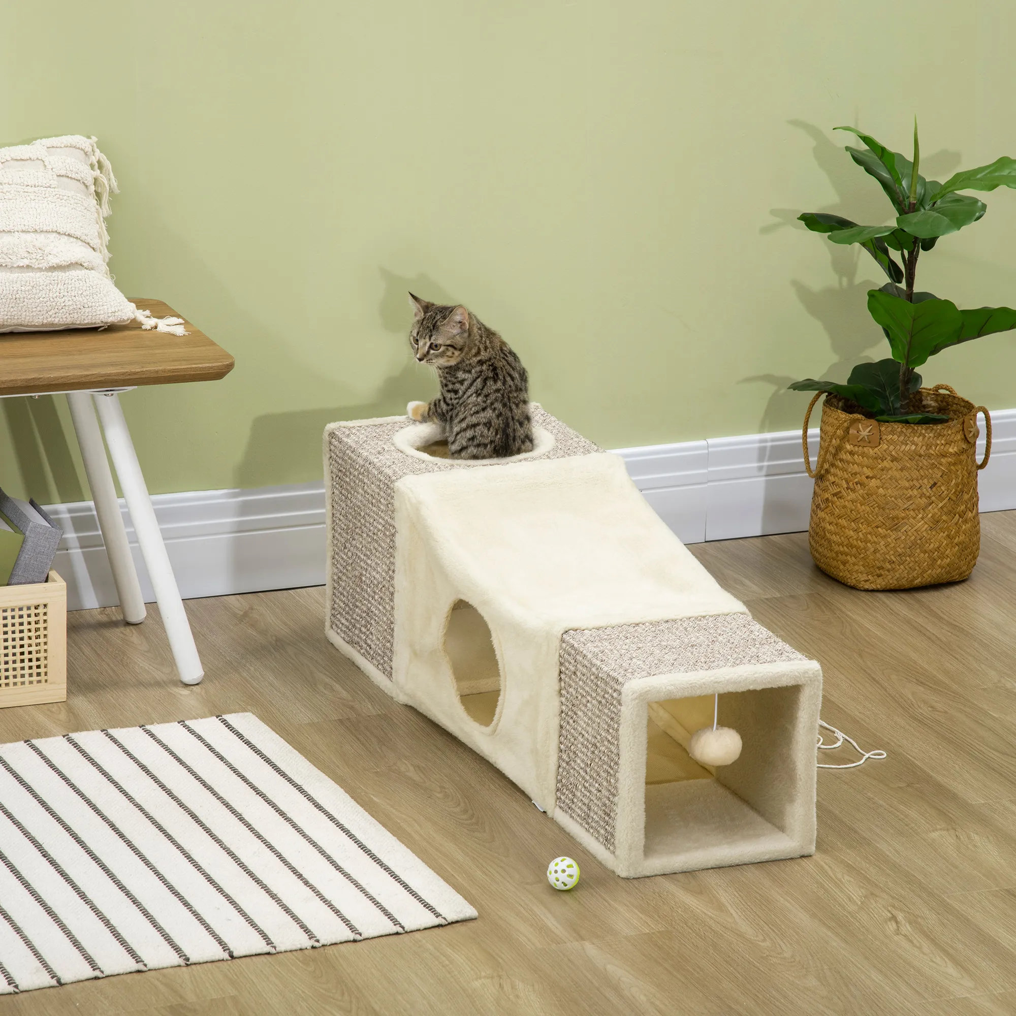 Katzentunnel 98L x 30B x 30H cm in Braun und Beige