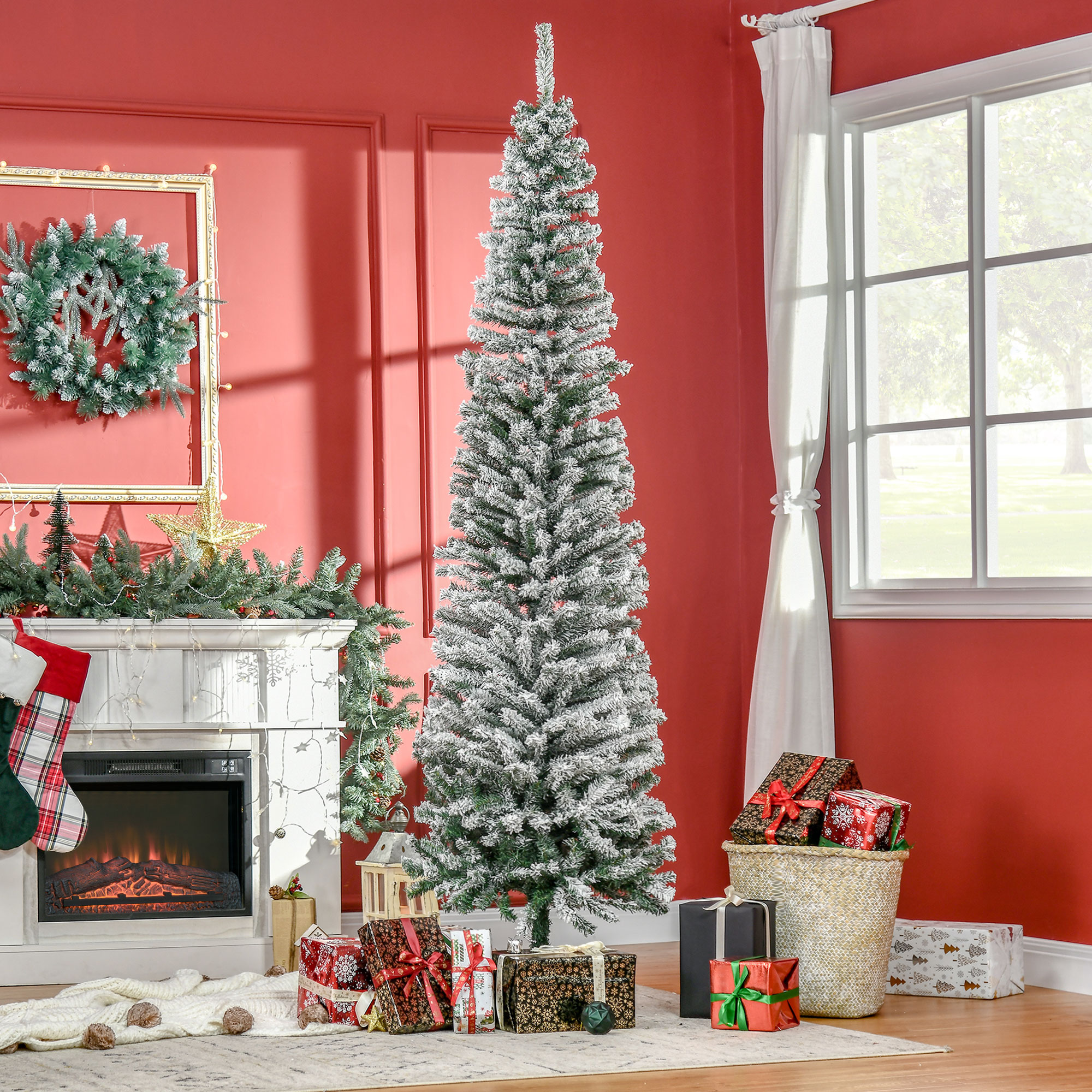 Künstlicher Weihnachtsbaum Bleistift Kiefer mit Schnee 225 cm Grün