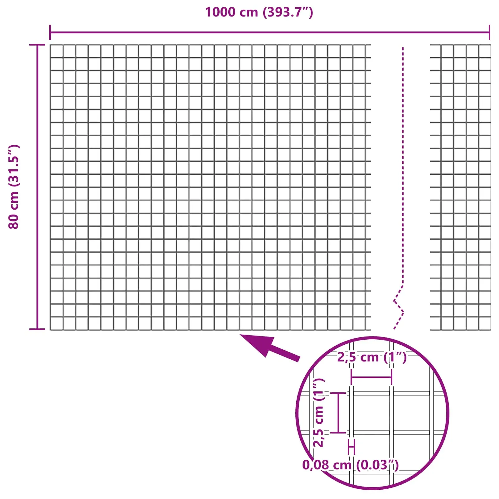 Geschweißter Drahtzaun Silber 1000 x 80 cm für Garten und Terrasse