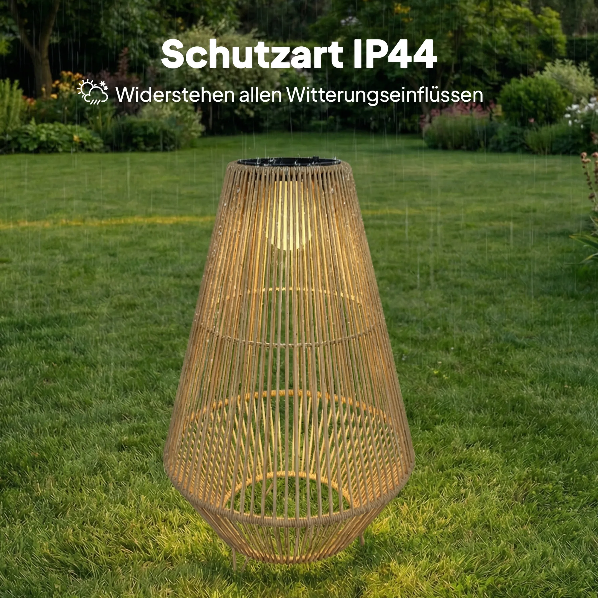 Solar Stehlampe Rattan Boho-Stil IP44 Gelb 35x35x55 cm