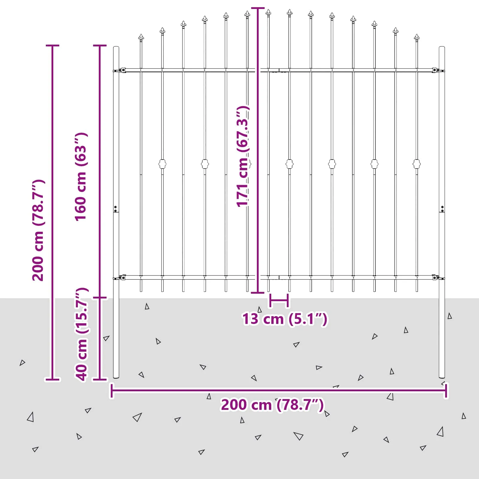 Moderner Spike Zaun 200 x 200 cm Schwarz aus pulverbeschichtetem Stahl