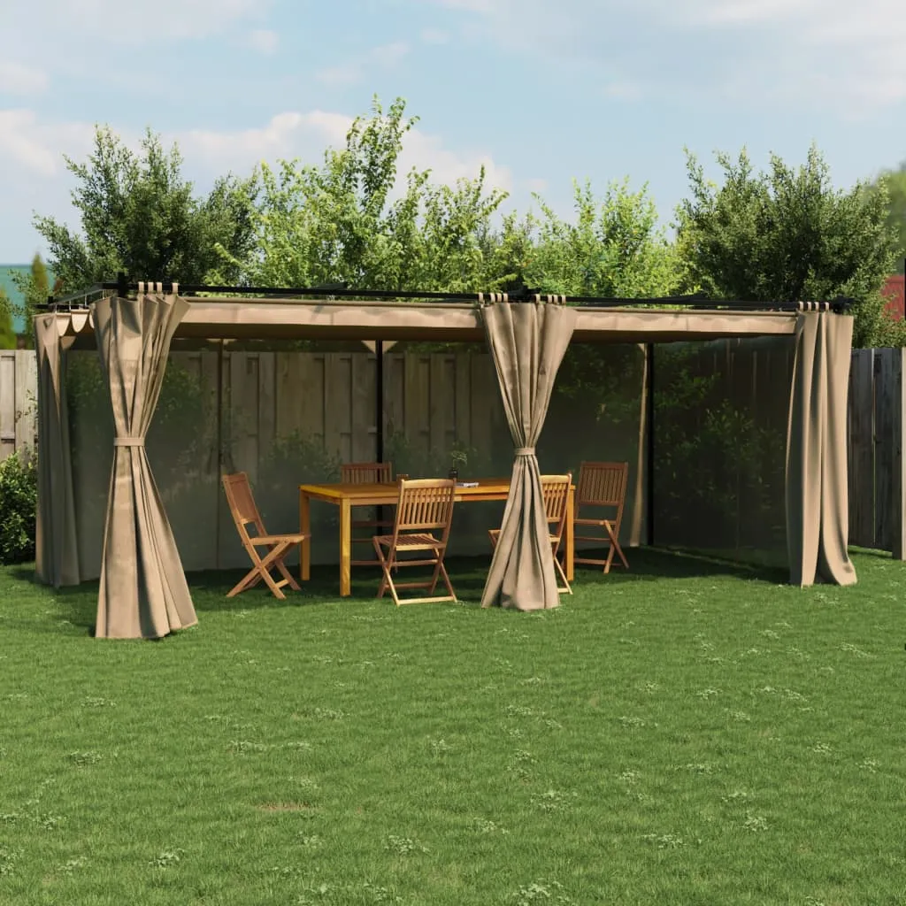 Gartenpavillon 596x295x221 cm Anthrazit mit Taupe Stoff und einziehbarem Dach