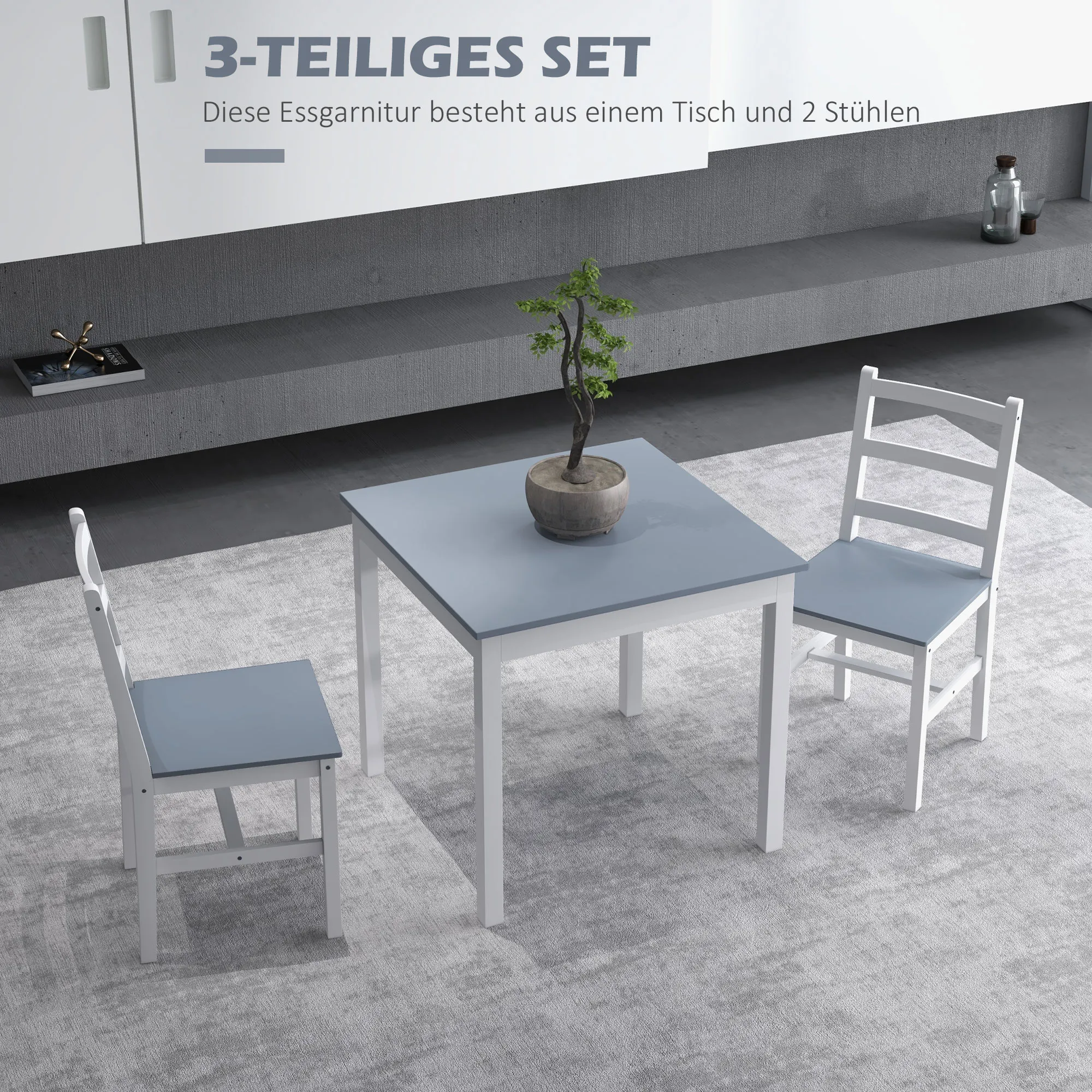 Küchentisch-Set für 2 Personen 75x75x75 cm Grau+Weiß