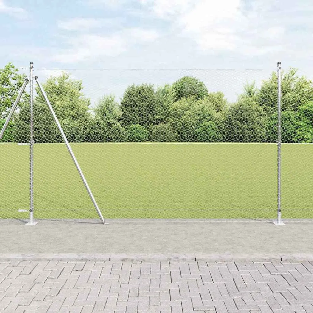Outdoor-Hexagon-Zaun mit Betonbasis 100 x 1,5 m Silber Netz