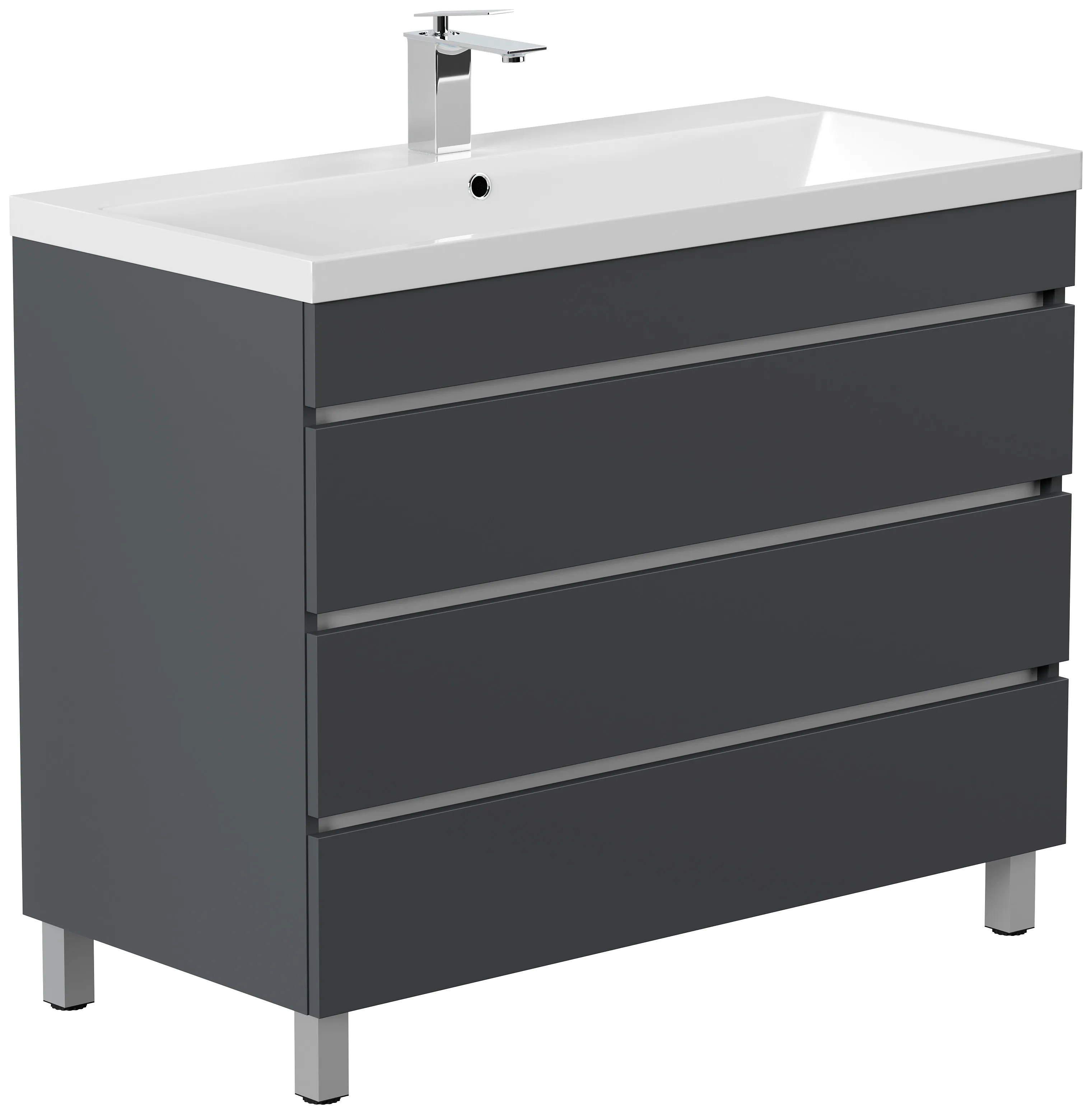Stand Badmöbel Fellini 100 grafit mit drei grifflosen Schubladen
