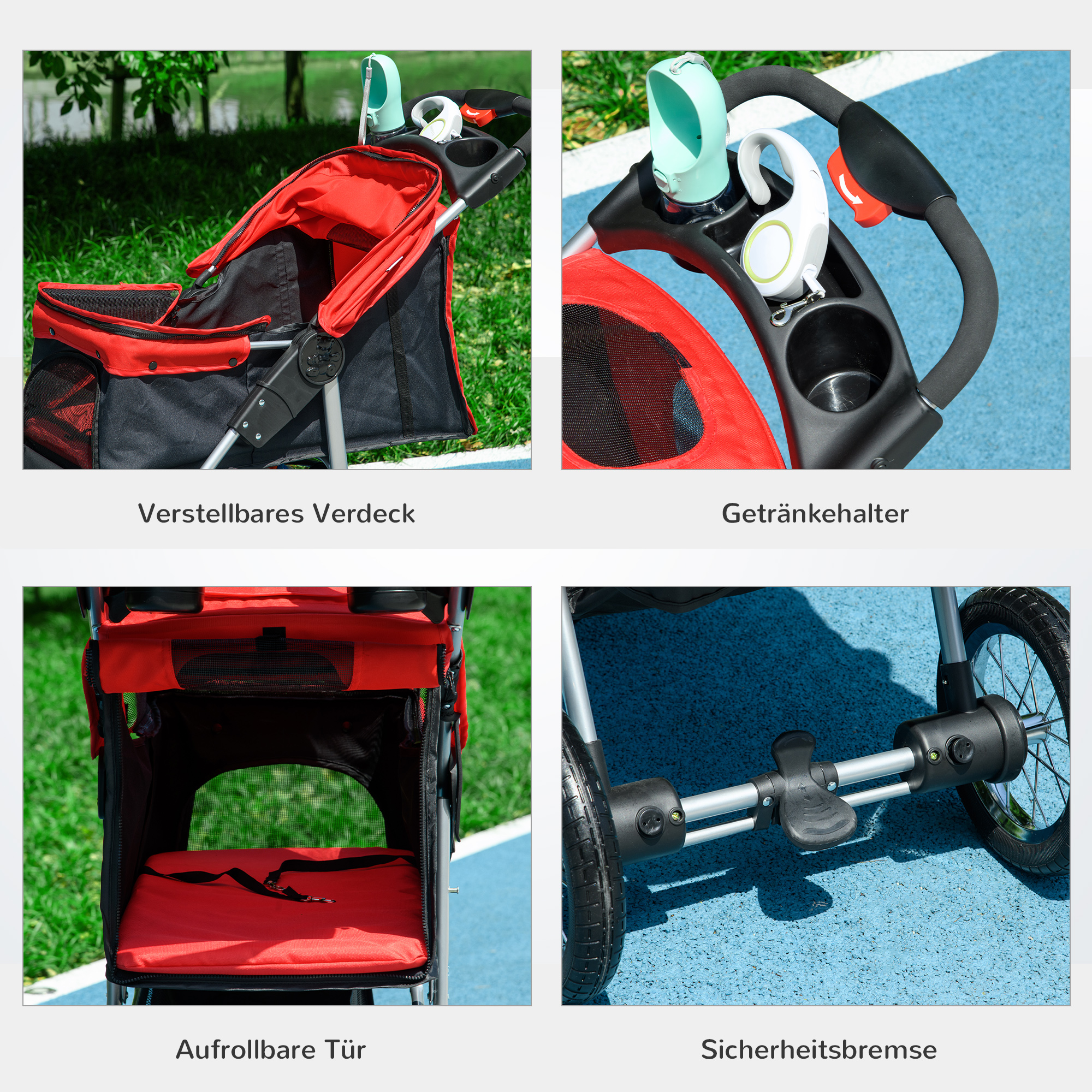 Hundewagen Rot+Schwarz 109,5L x 54,5B x 106,5H cm