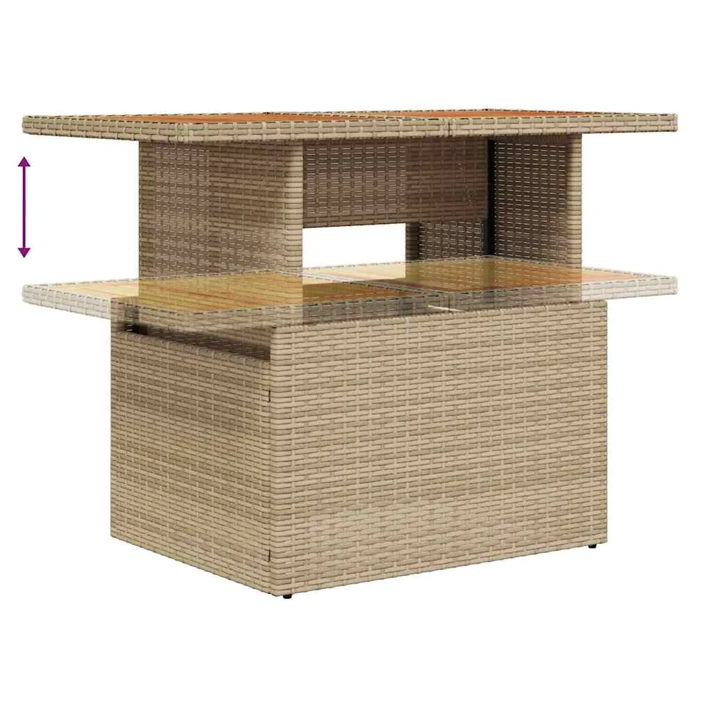 Poly-Rattan Garten-Esszimmer-Set 100x55x73 cm Beige Creme mit Echtholz