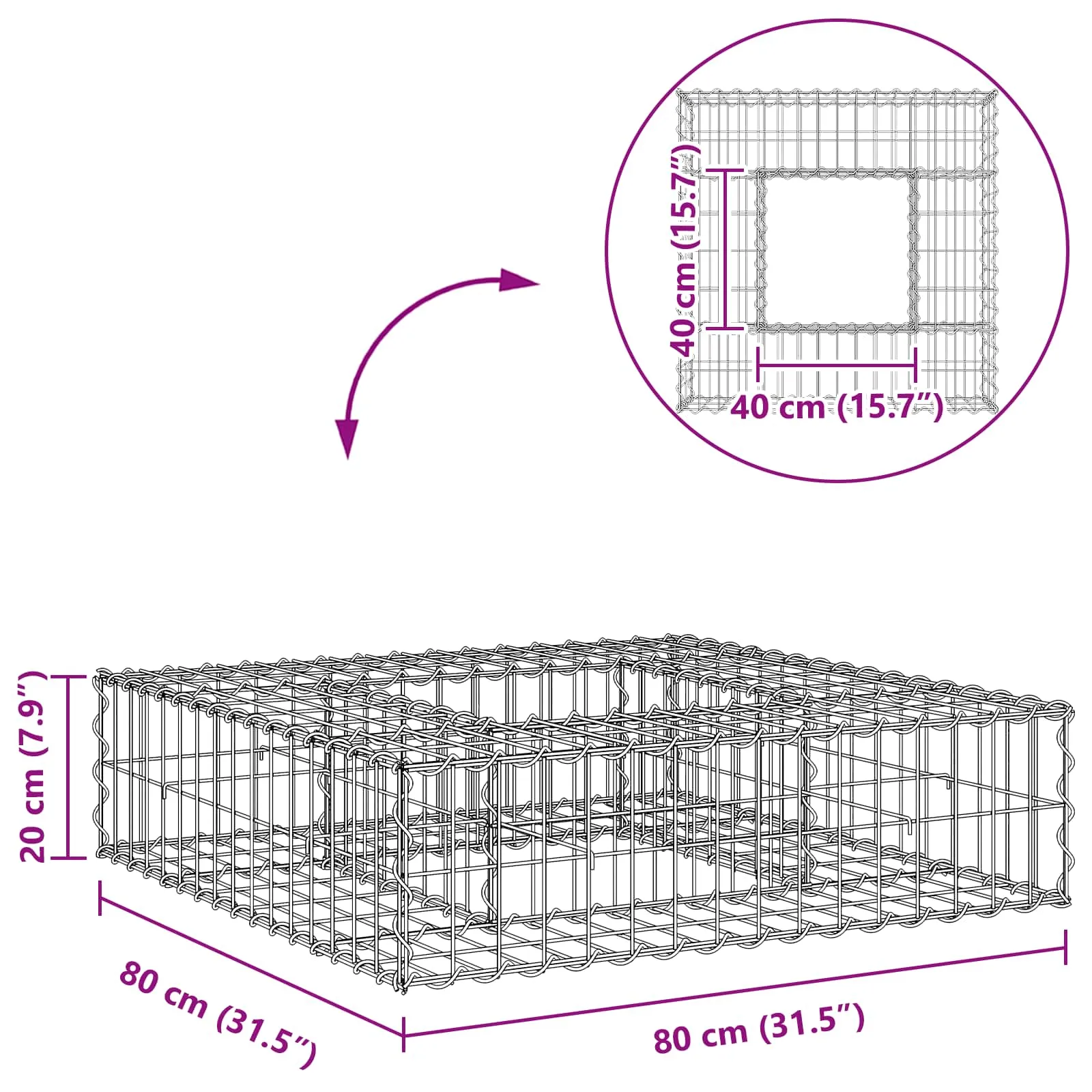 Gabionen Hochbeet Zaunpaneel 80x80x20 cm Silber