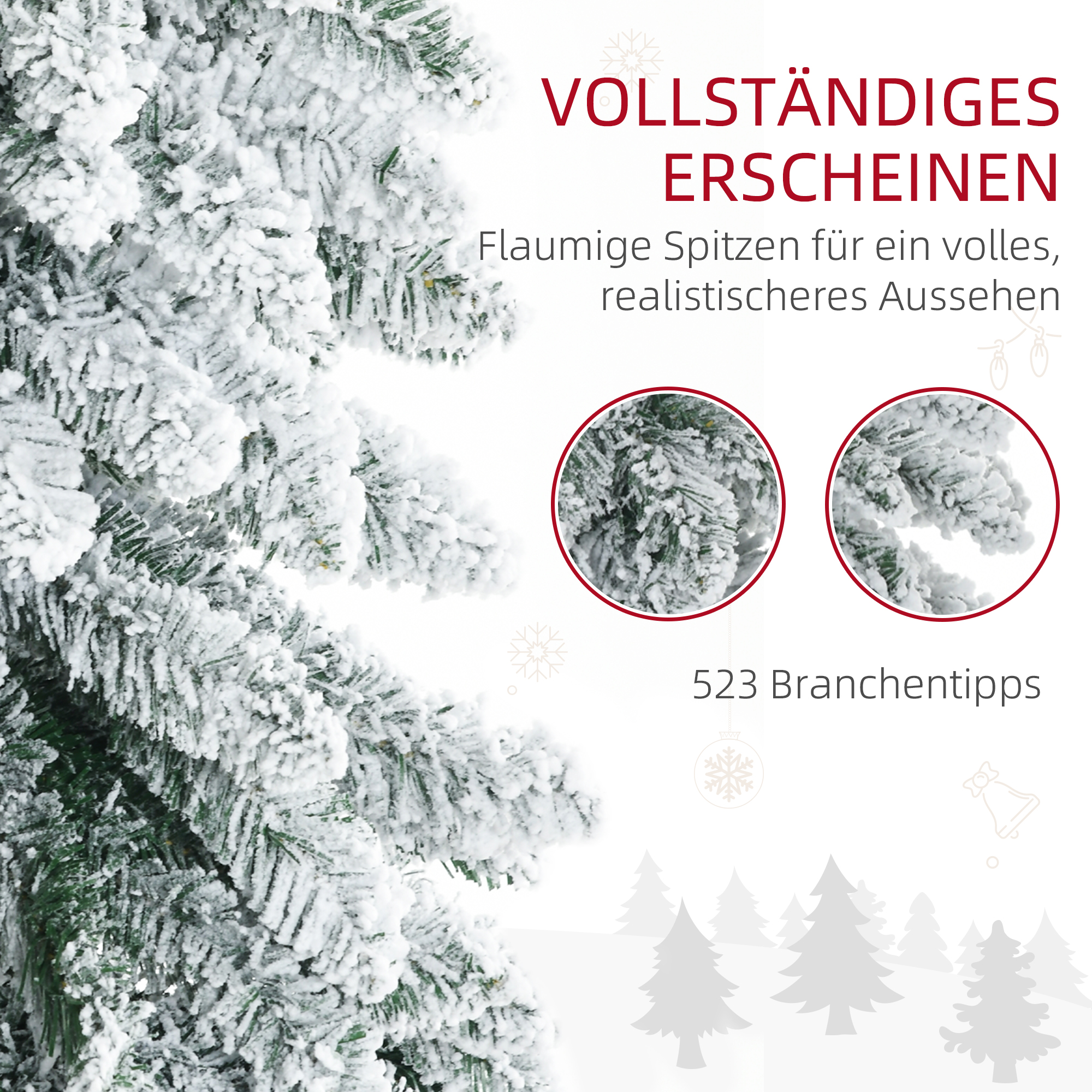 Künstlicher Weihnachtsbaum mit Kunstschnee, schlank, 180 cm, Grün