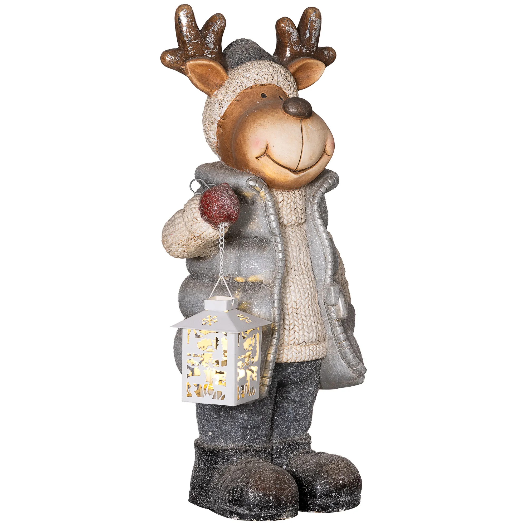Weihnachtsdeko, Rentier mit Laterne, LED, batteriebetrieben, 25,5 x 19,5 x 52 cm