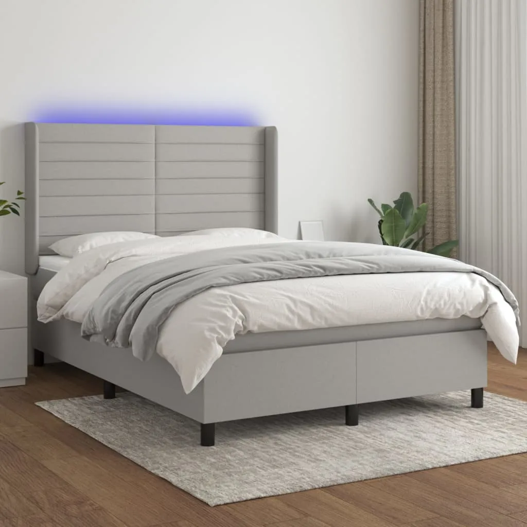 Boxspringbett mit Matratze, LED-Leiste, Hellgrau, 140x200 cm
