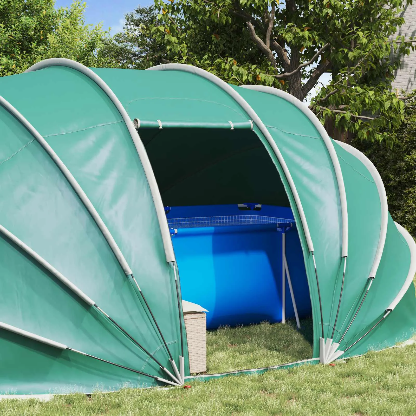 Modernes Poolzelt 538x440x204 cm Blau mit PU-beschichtetem Polyester