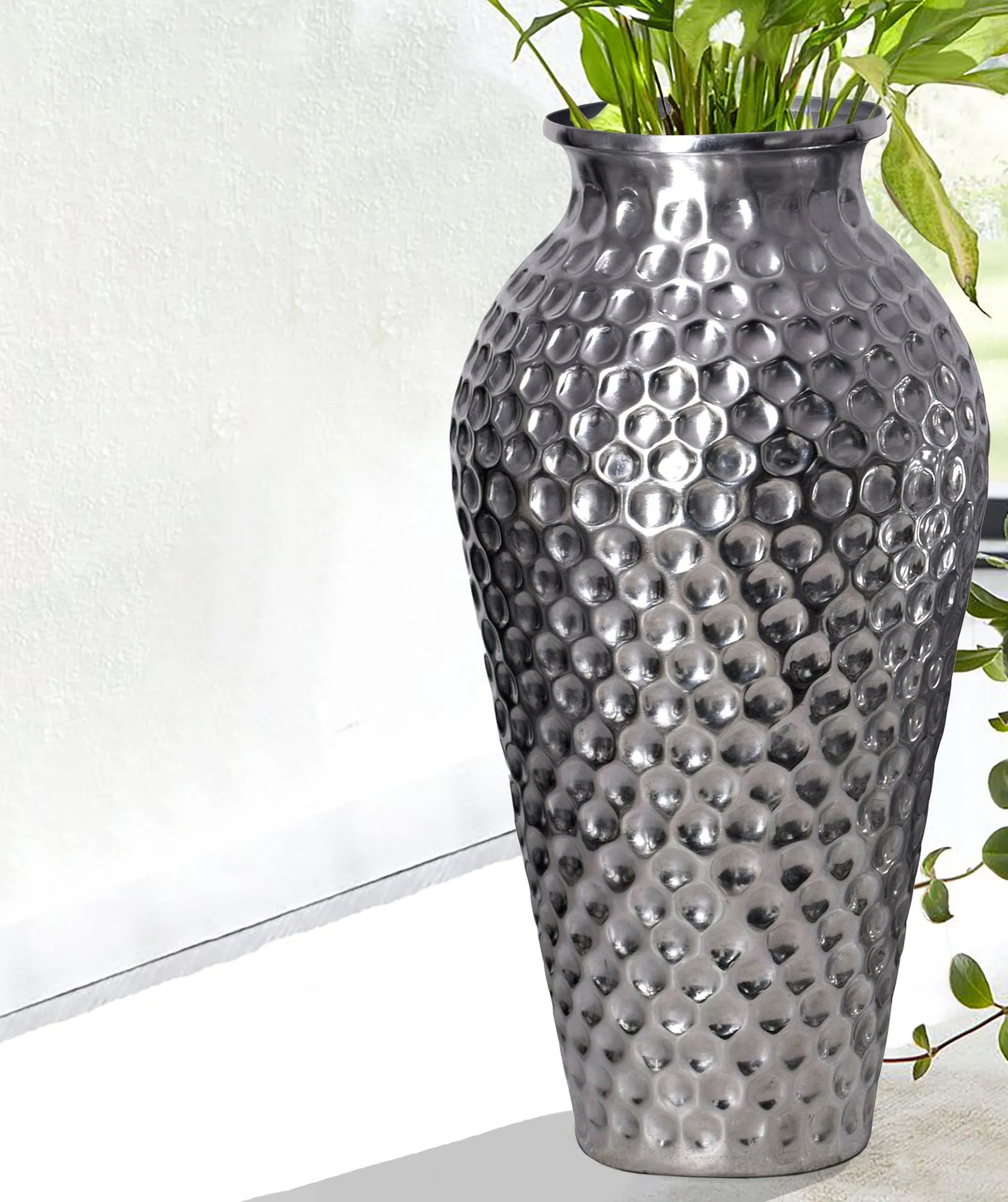 Deko Vase 2er Set Aluminium Silber Amphore Blumenvase Modern
