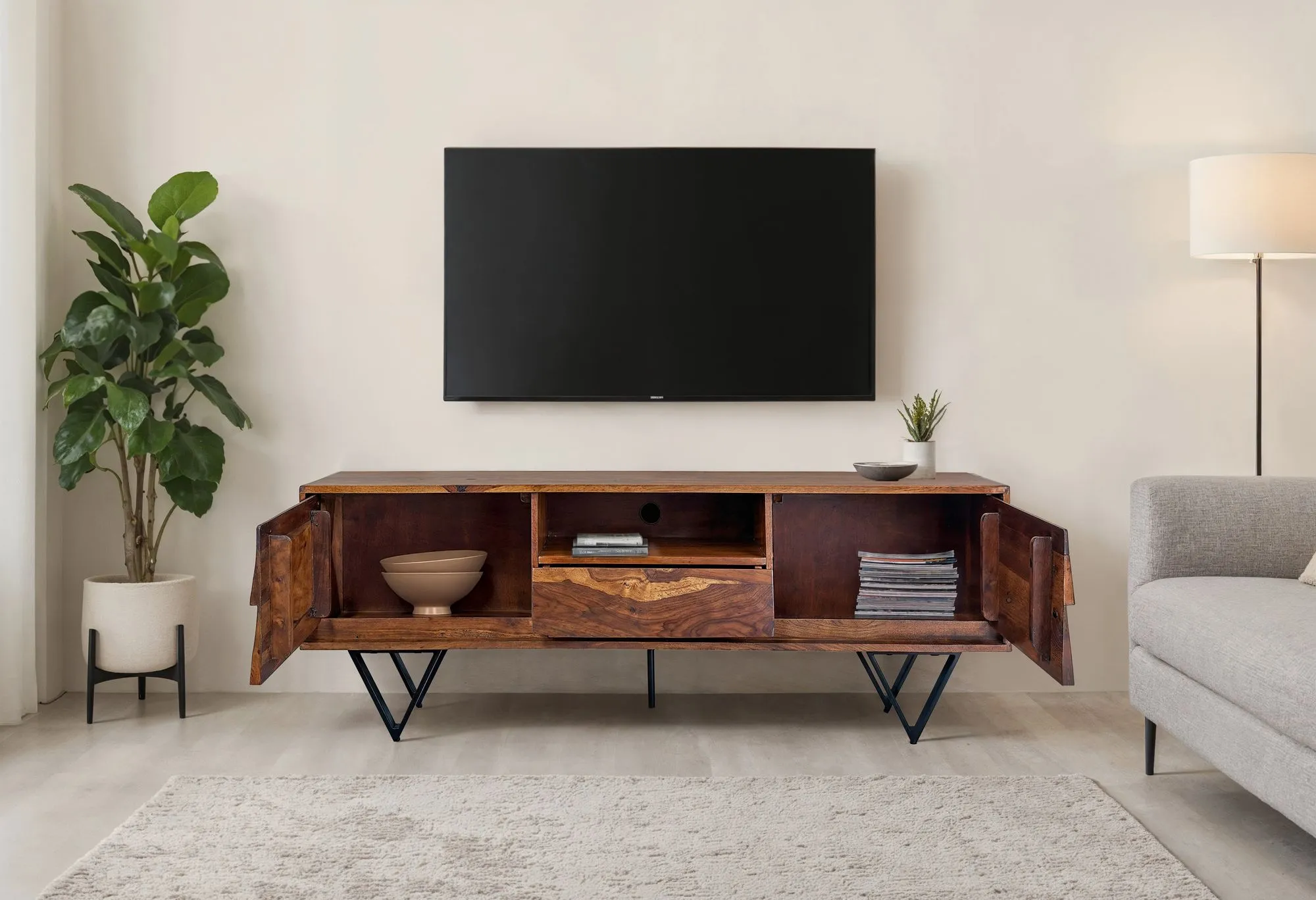 TV Lowboard Sheesham Massivholz 160 cm