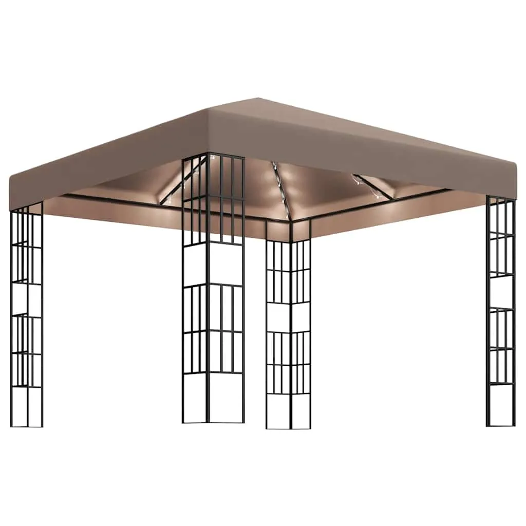 Gartenpavillon 3x3x2,6 m in Taupe und Schwarz mit Solar-Lichterkette