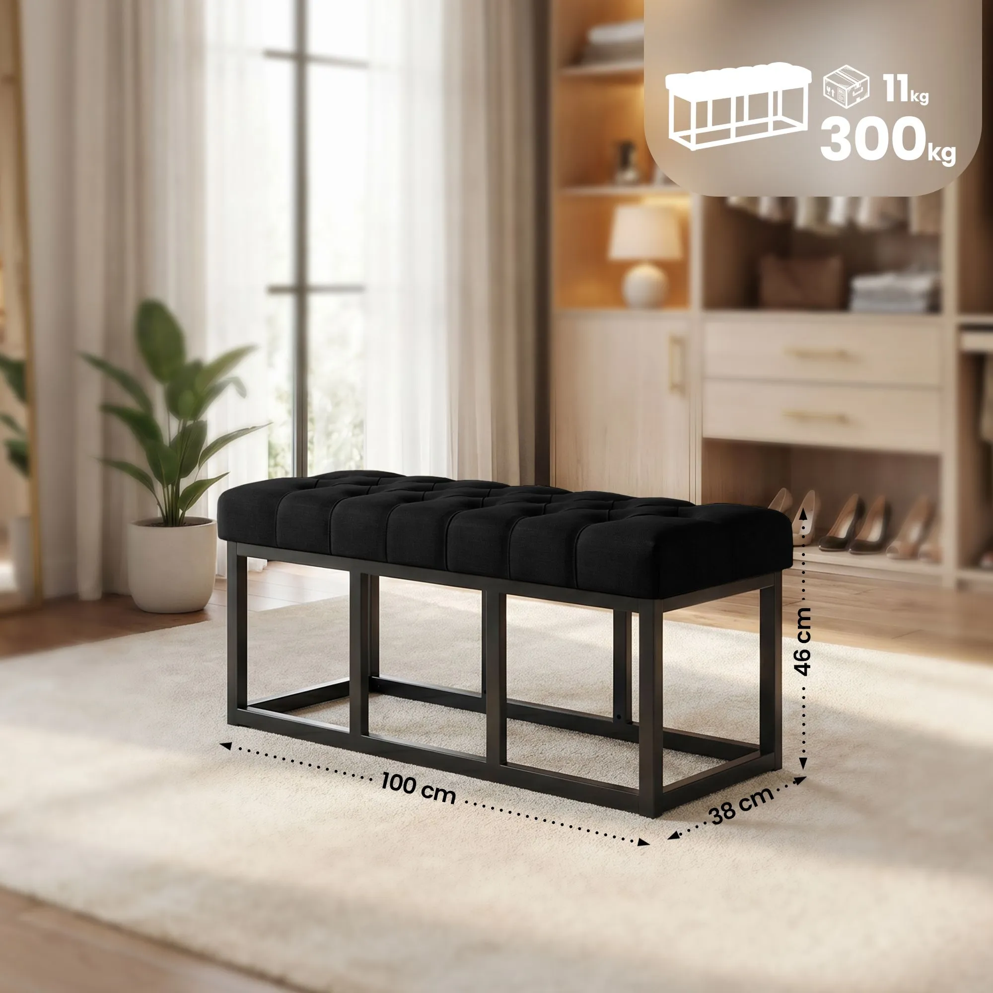 Sitzbank Amun 100x38x46 cm schwarz