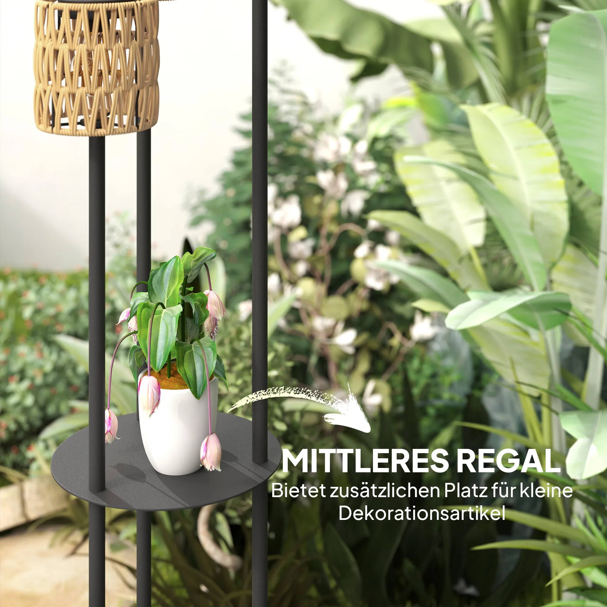 Solar Stehlampe Rattan Gartenleuchte Boho-Stil Ø37 x 144 cm Gelb