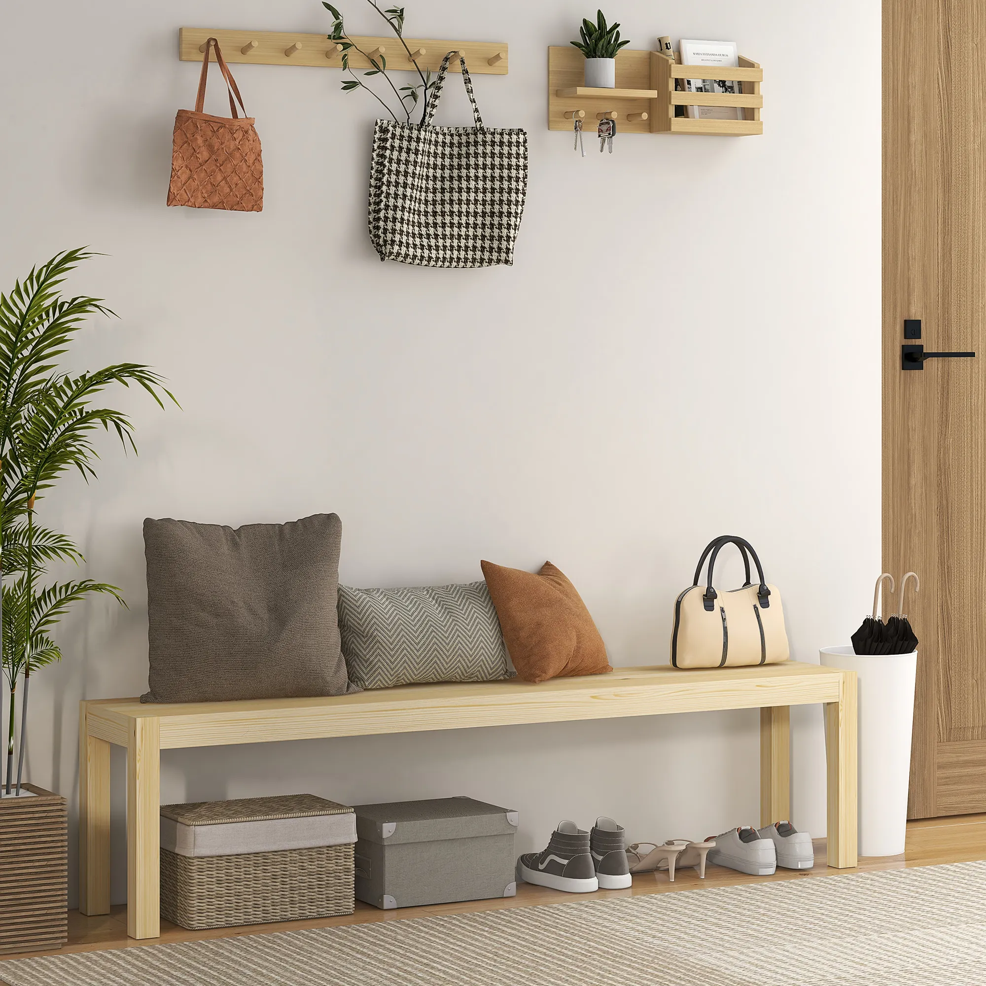 Sitzbank aus Kiefernholz 175L x 33B x 45H cm in Natur