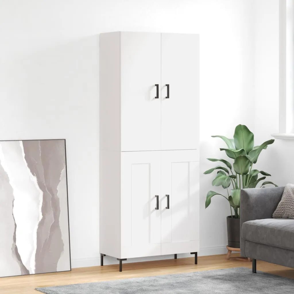 Weißes Highboard aus Holzwerkstoff mit Metallfüßen 69,5 x 34 x 180 cm