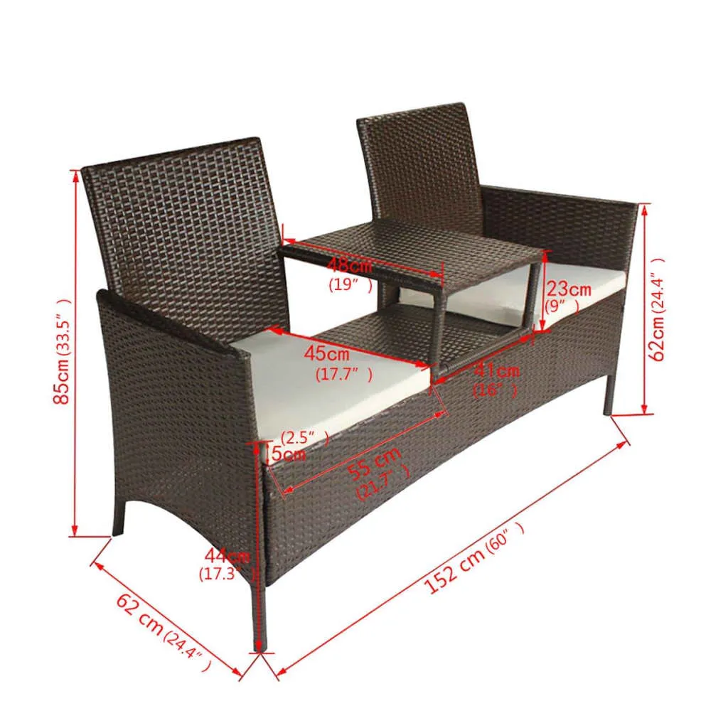 2-Sitzer-Gartensofa mit Teetisch Poly Rattan Braun