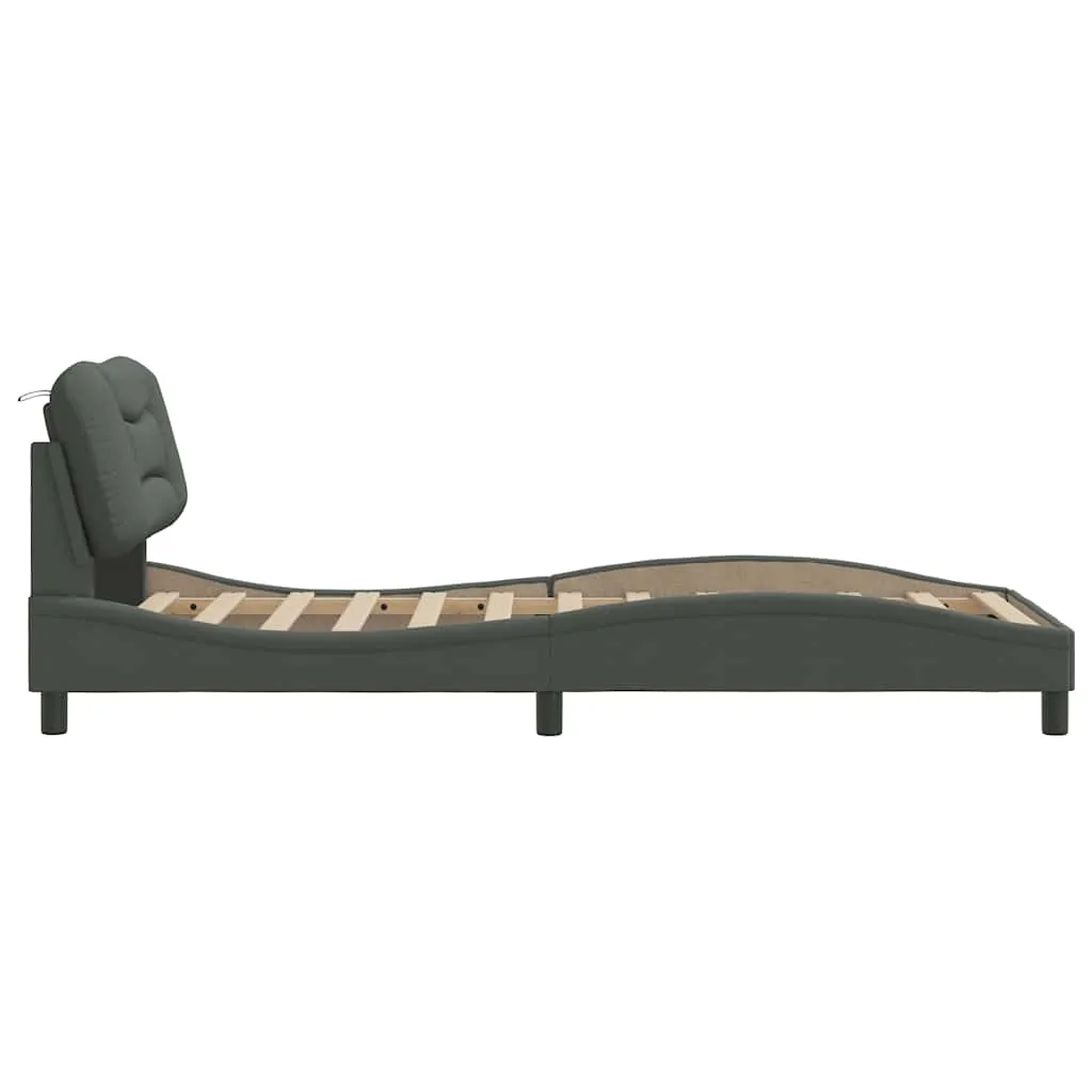 Bettrahmen mit Kopfteil Stoff Dunkelgrau 218x95x74,5 cm
