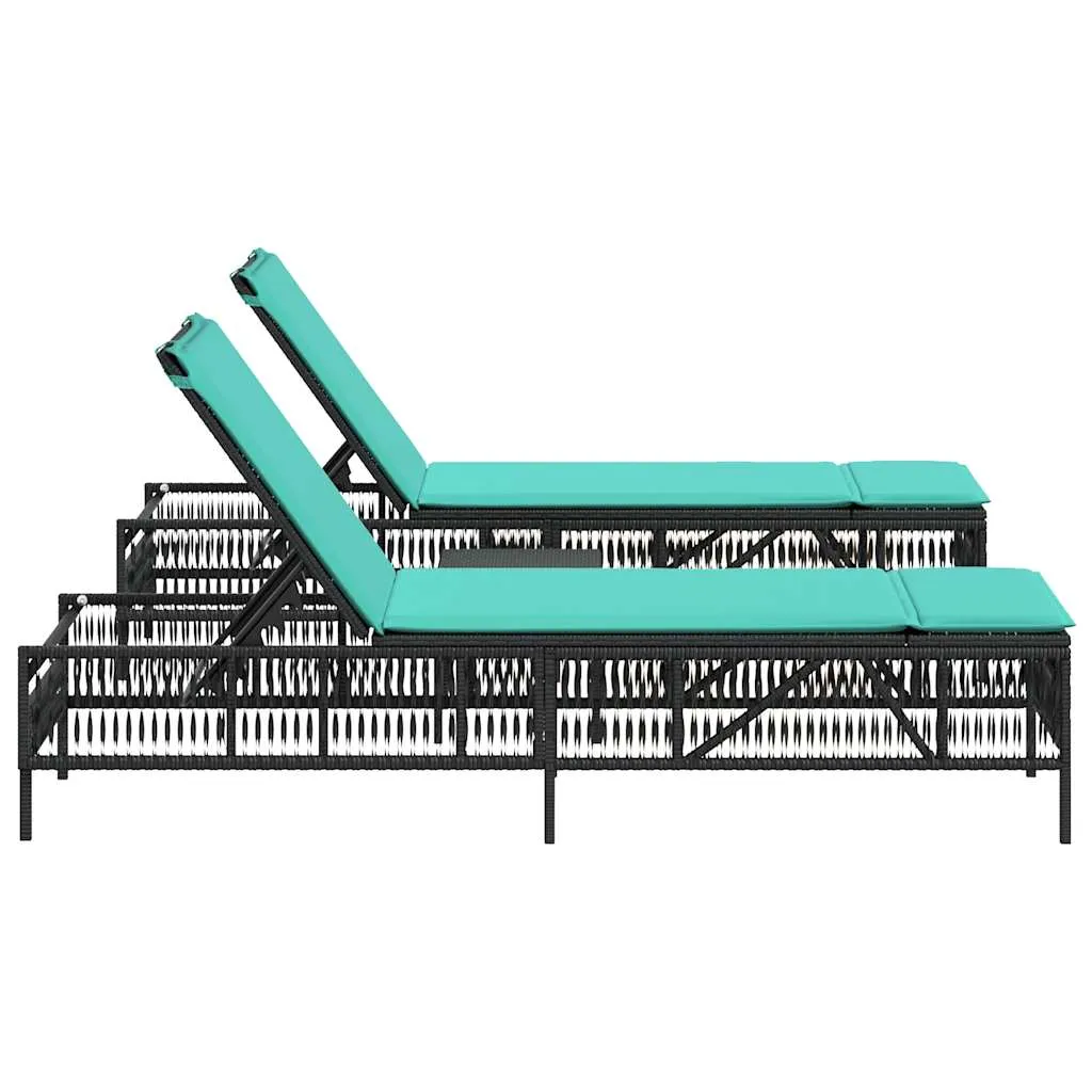 Sonnenliege Set Schwarz 198x55x39-96 cm mit Beistelltisch und Kissen