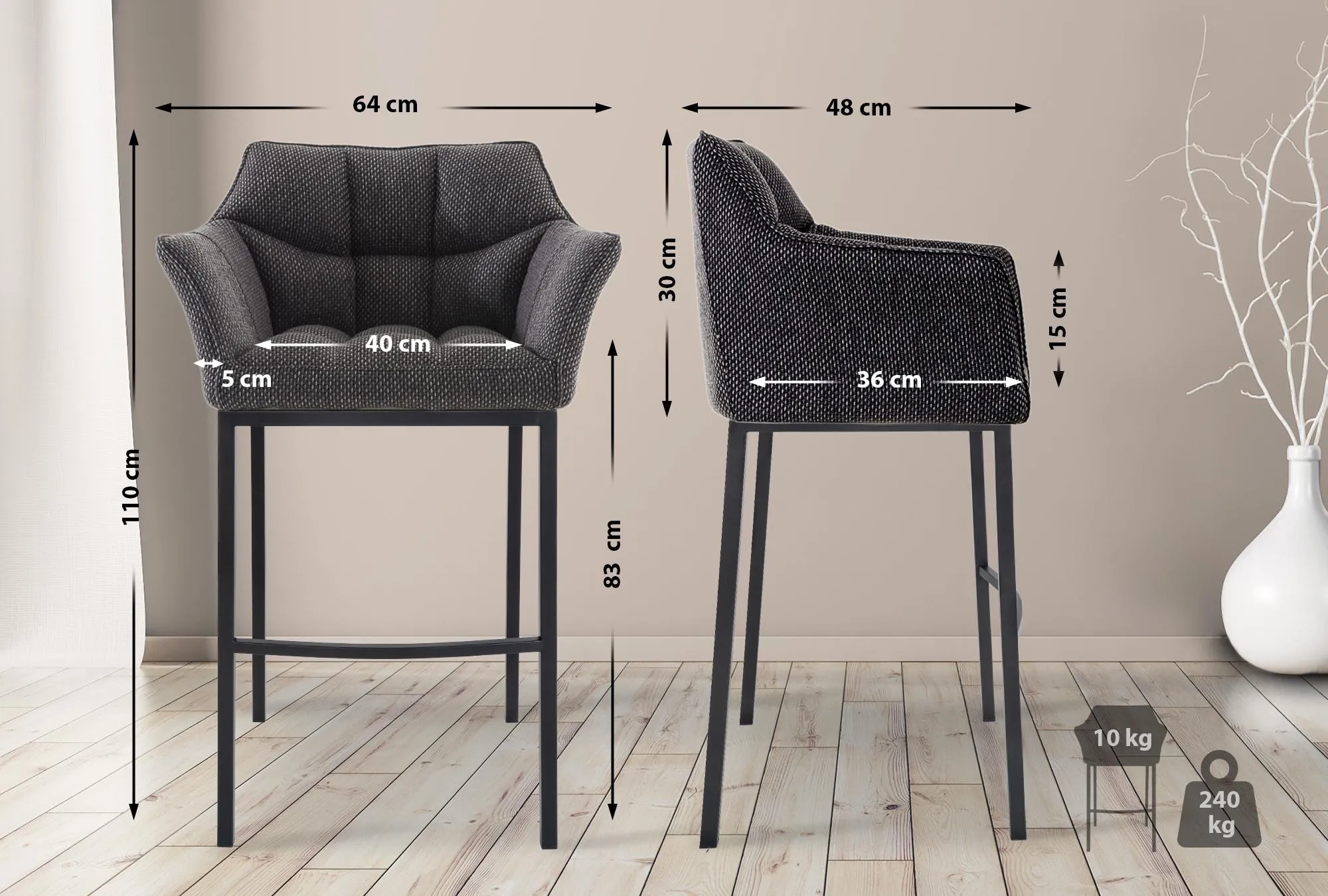 Barhocker Damaso 110x64x48 cm titangrau