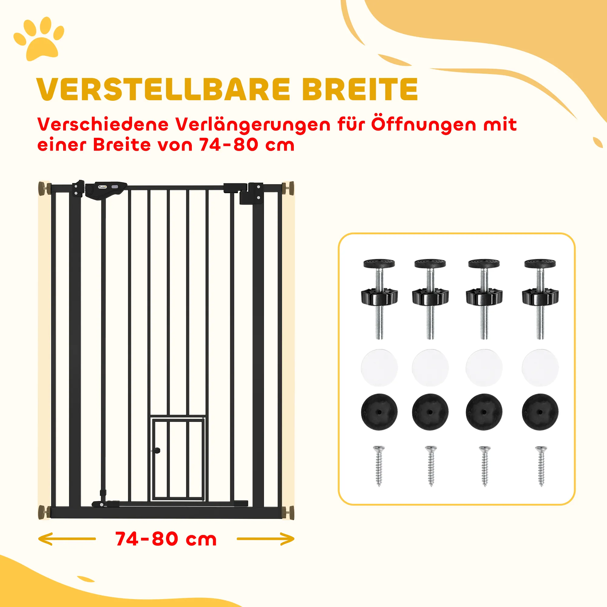 Hunde Türgitter 74-80 cm Schwarz aus Stahl, 104 cm hoch