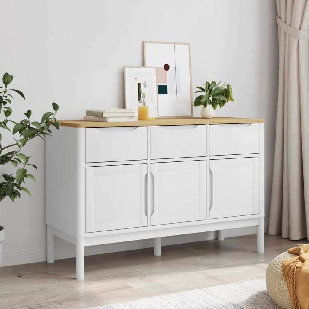 Modernes Sideboard aus massivem Kiefernholz Weiß 114x43x74 cm