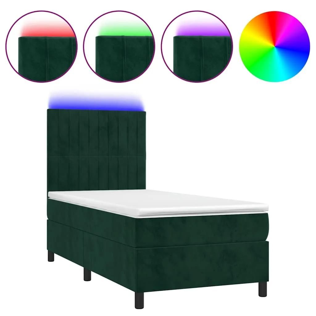 Boxspringbett mit Matratze, LED-Leiste, Samt, 80x200 cm, Dunkelgrün