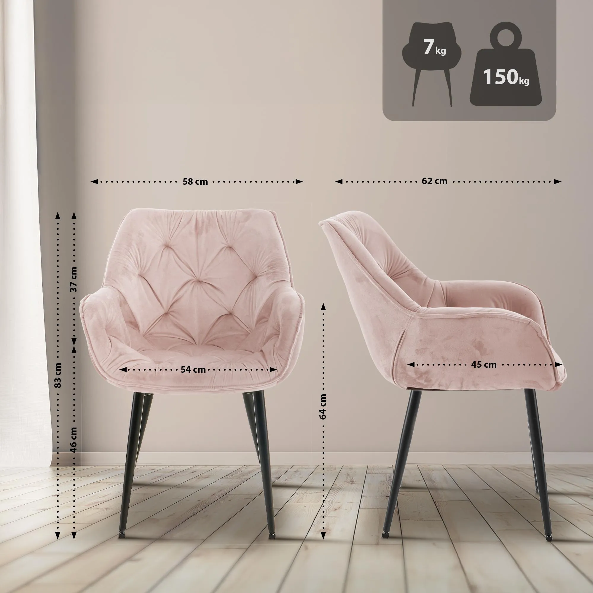 Esszimmerstuhl Tanna 83x58x62 cm pink