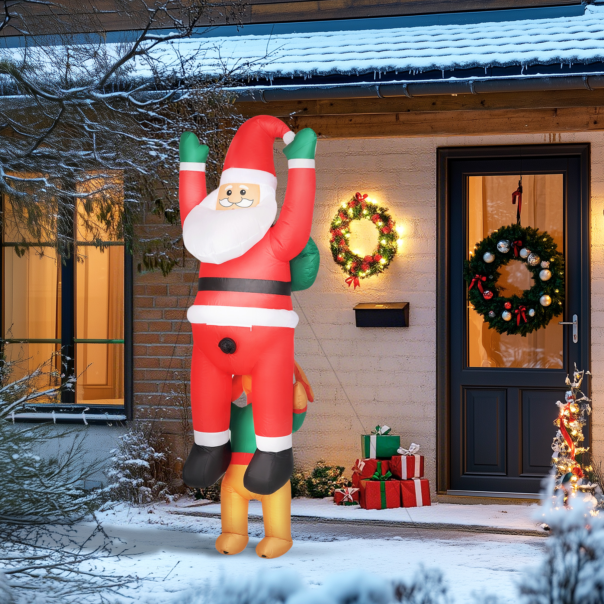 Aufblasbare Weihnachtsdeko Weihnachtsmann mit Hund, 214 cm, Rot