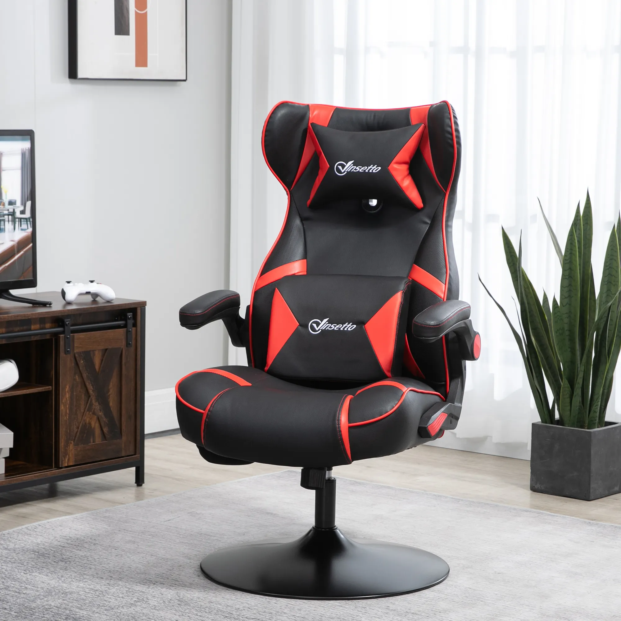 Gamingsessel, Gamingstuhl, integrierte Lautsprecher, neigbare Rücklehne, schwarz+rot, 69 x 73 x 118cm
