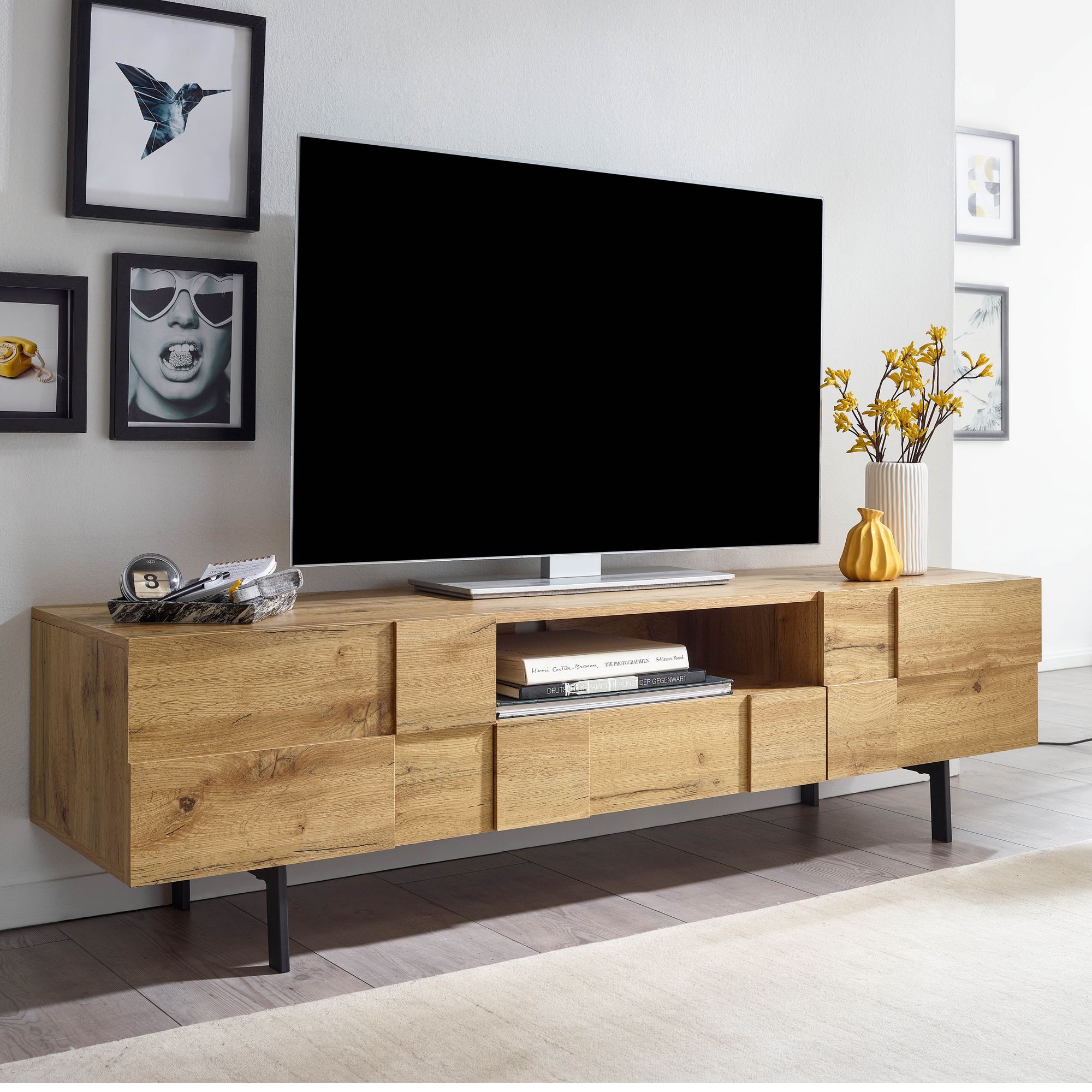 tinkaro TV-Schrank EMMO Holz-Eiche-Dekor TV-Kommode Braun