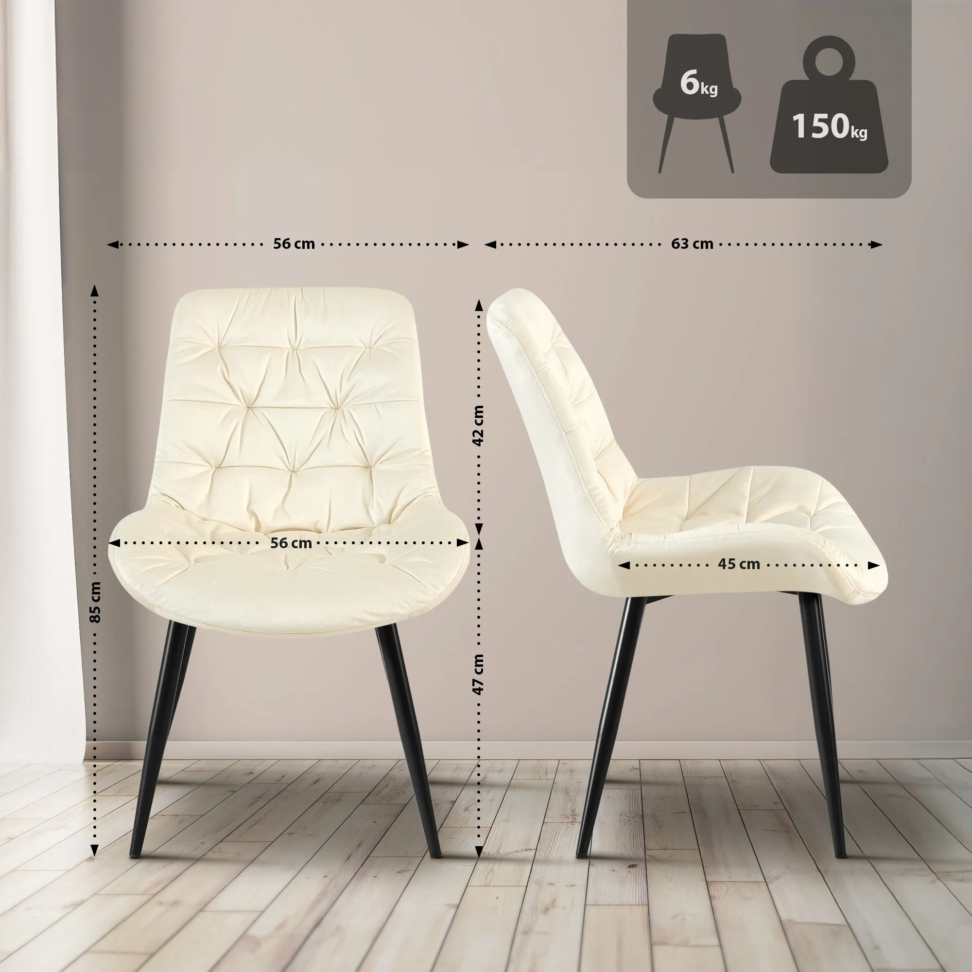Esszimmerstuhl Rossford 85x56x63 cm Creme