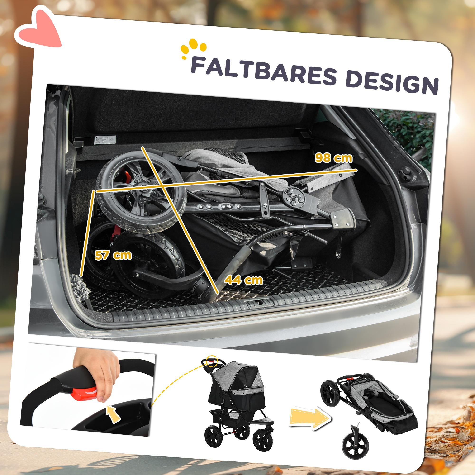 Hundewagen Pet Stroller klappbar aus Oxford-Gewebe Grau+Schwarz