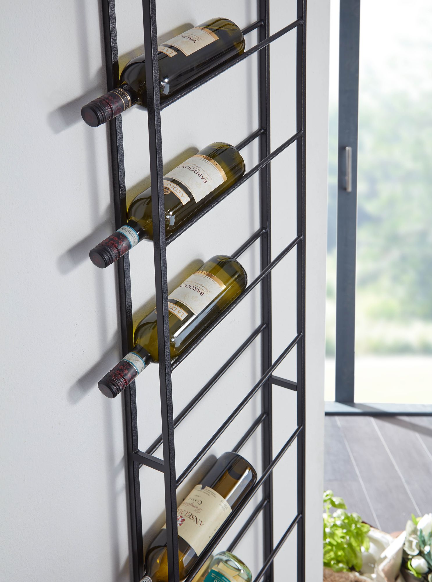 Weinregal Wand Metall Schwarz 36x150x8 cm Groß für 8 Flaschen