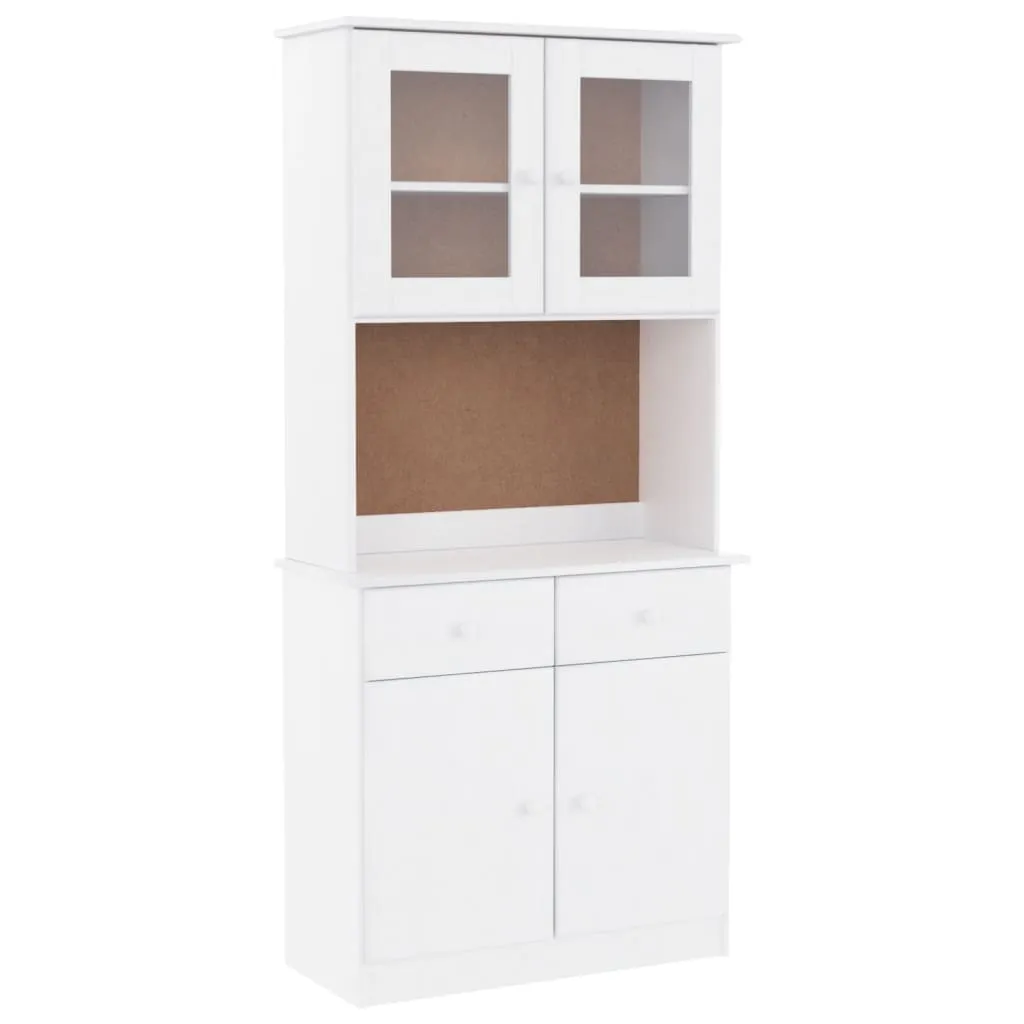 Weißes Highboard aus massivem Kiefernholz mit Glas 77x35x165 cm