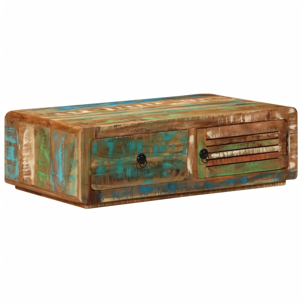 Holz-Couchtisch mit Tür und Schublade 89x55x29 cm Massivholz Farbmix