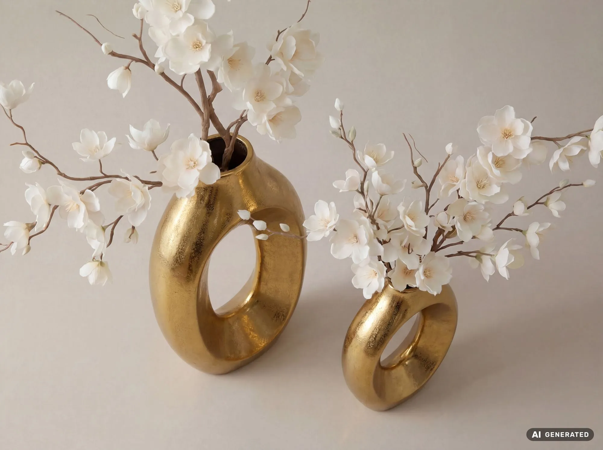 Dekovasen 2er Set aus Aluminium Raw-Finish Ringdesign Goldfarben