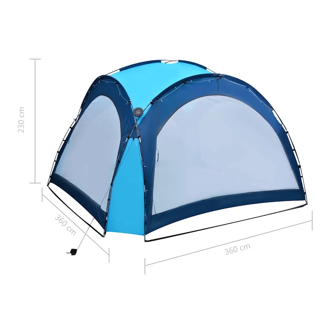 Partyzelt Blau 3,6 x 3,6 x 2,3 m mit LED-Beleuchtung und Moskitonetz