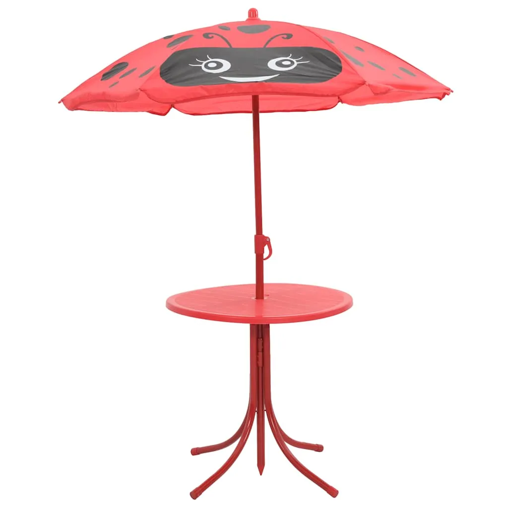 3-tlg. Garten-Bistro-Set für Kinder mit Sonnenschirm Rot
