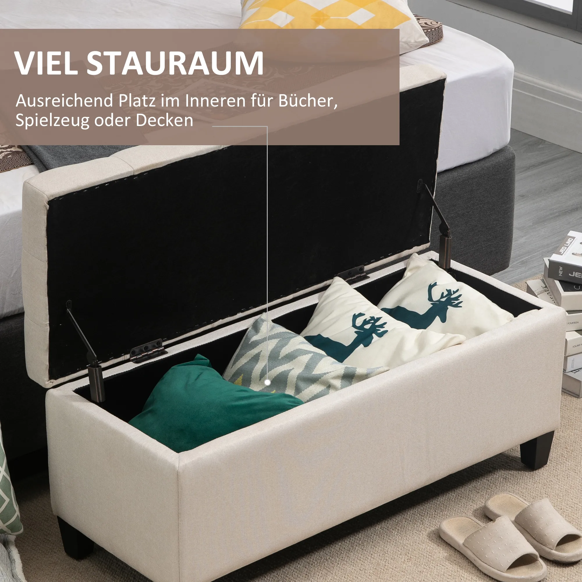 Sitzbank Cremeweiß 100L x 40B x 44H cm mit Stauraum