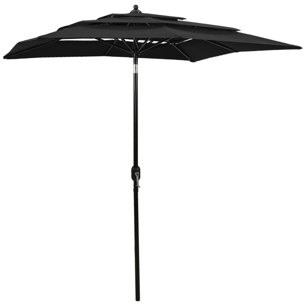 3-lagiger Sonnenschirm 200x200x240 cm Schwarz mit Aluminium-Mast